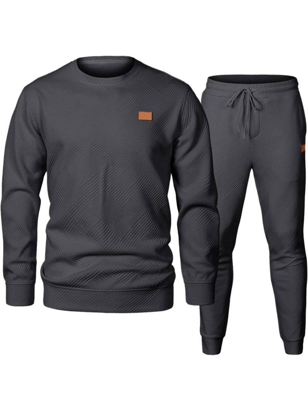 Men's 2 Piece Sets Dark Grey Sweatsuits Casual Long Sleeve Sweatpants Fall